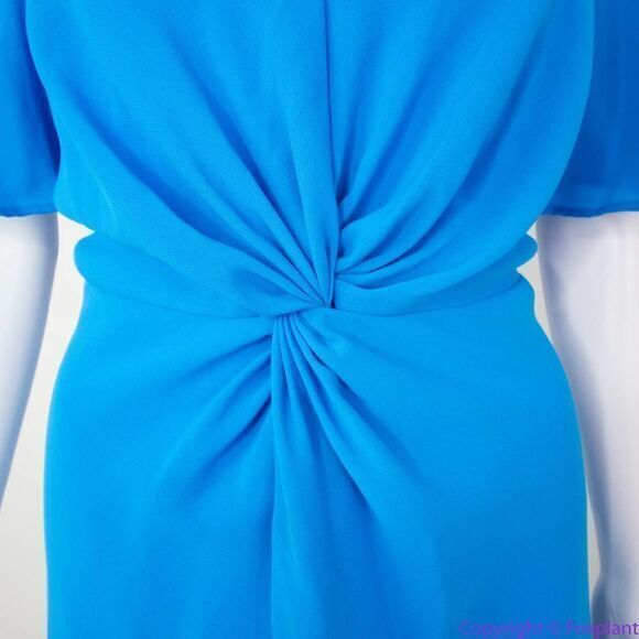 ADRIANNA PAPELL Blue Twist Front High low Flutter Sleeve Fit Flare Dress, 14W - Picture 8 of 16
